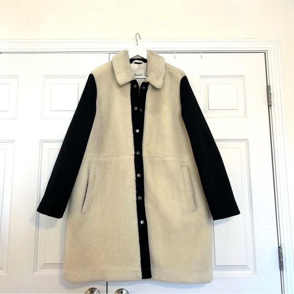 Madewell McClancy Sherpa Two-tone Long Coat‎ XXL black white - Picture 6 of 10